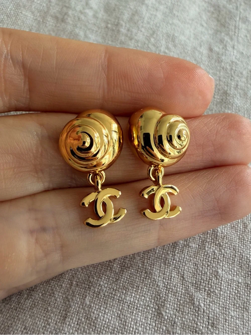 💛CHANEL Gold CC Drop Earrings with Dome Tops💛
